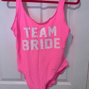 NEVER WORN Team Bride one piece bathing suit